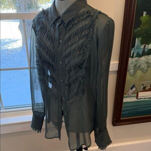 Free People Sheer Gray Ruffle Blouse stunning!